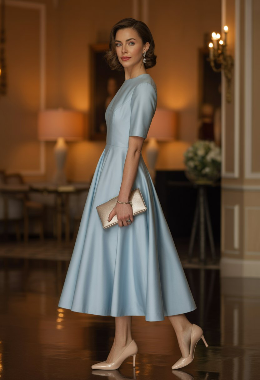 A-Line Midi Dress with Low Pumps