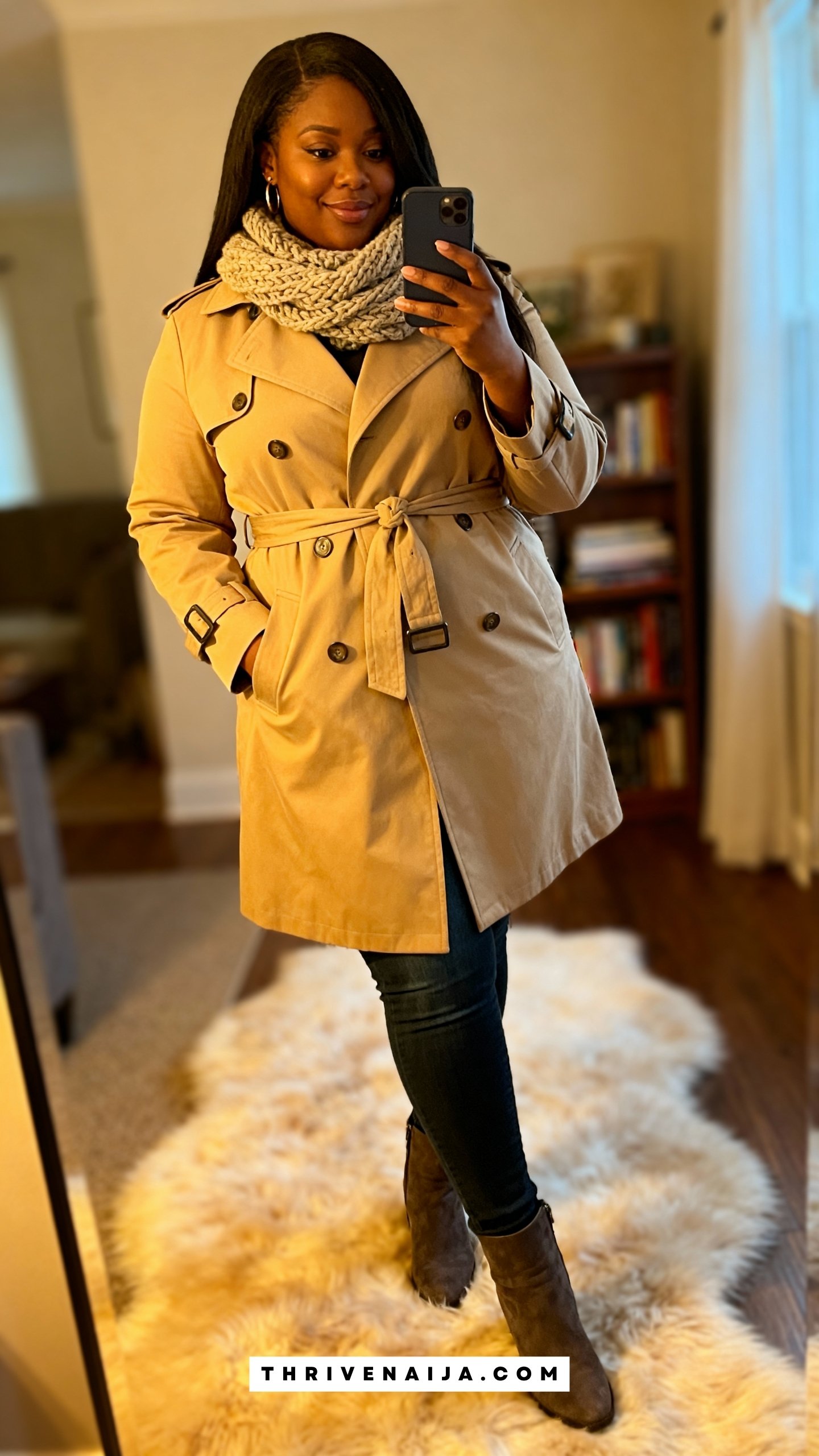 Belted Coat with Skinny Jeans and Boots