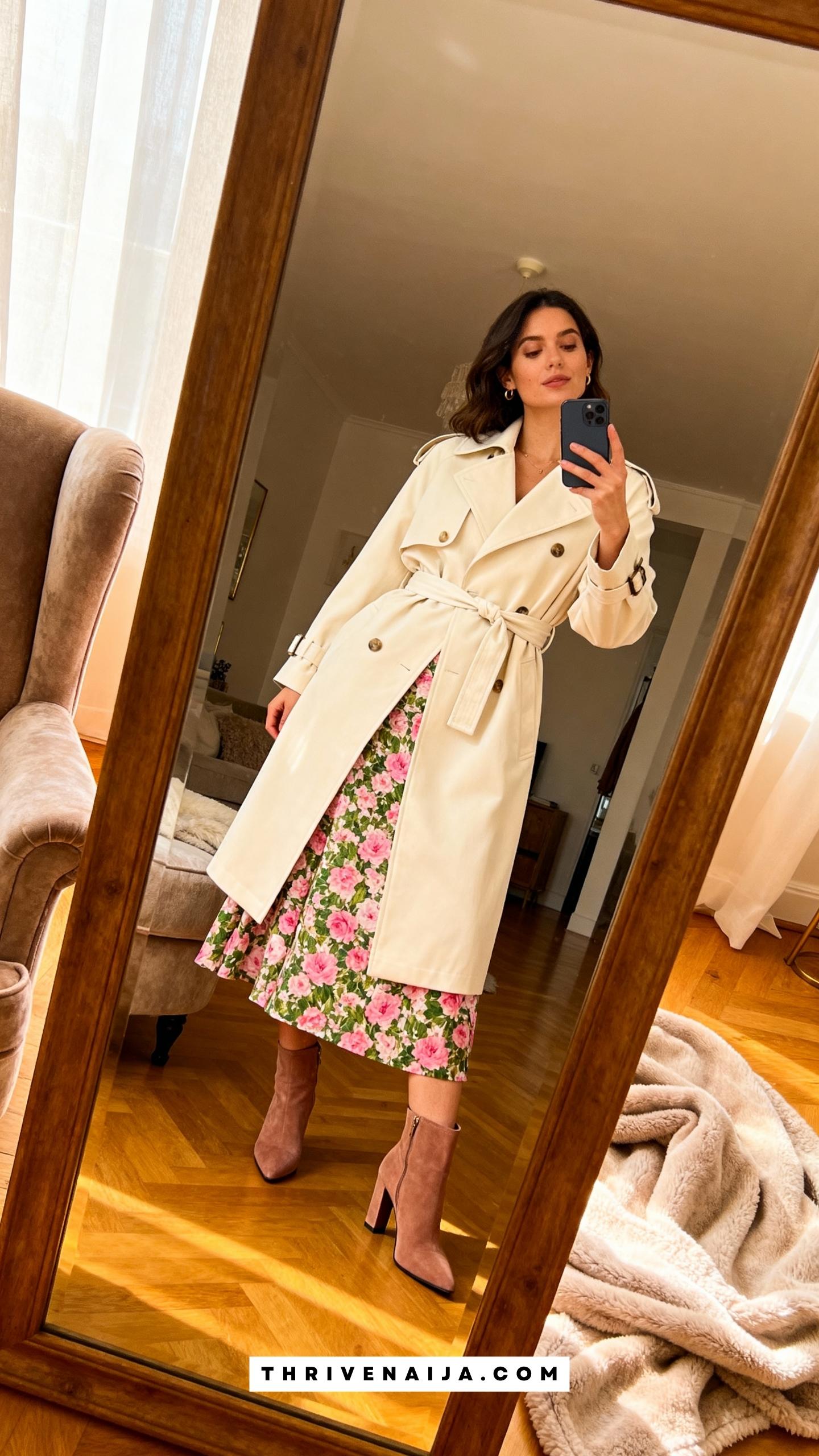 Belted Trench with Midi Skirt