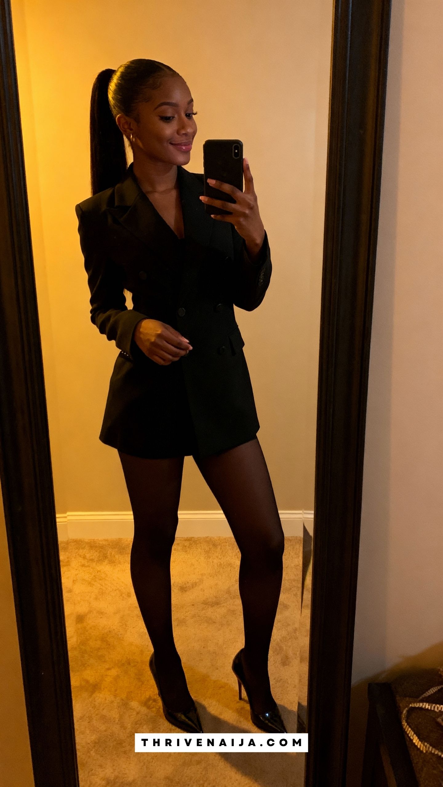 Blazer Dress with Tights and Heels