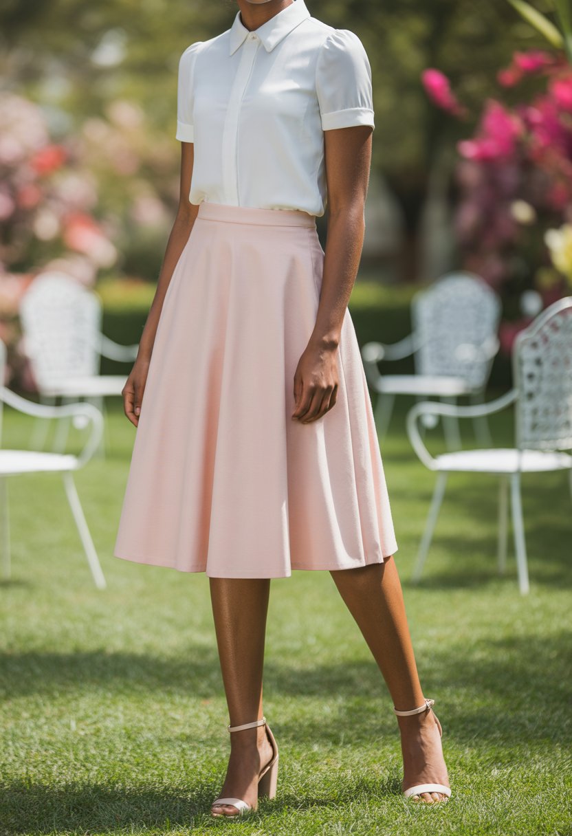 Blouse with High-Waisted A-Line Skirt