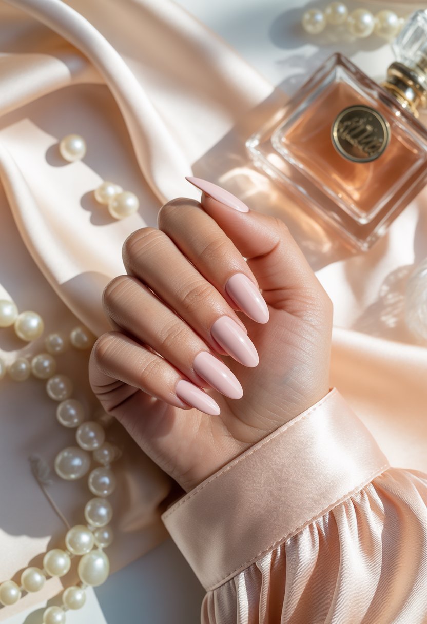 Blush Chrome Almond Nails