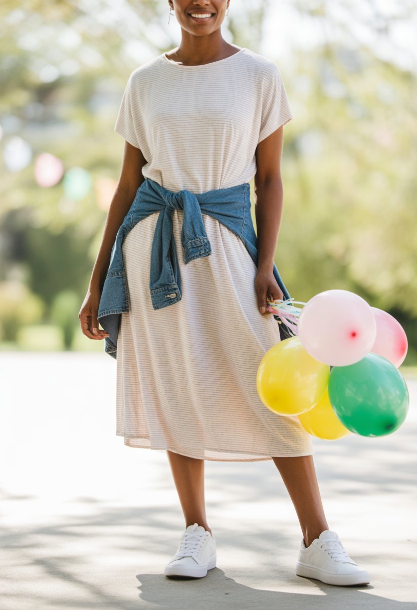 Casual Dress with Denim Shirt Tied at the Waist