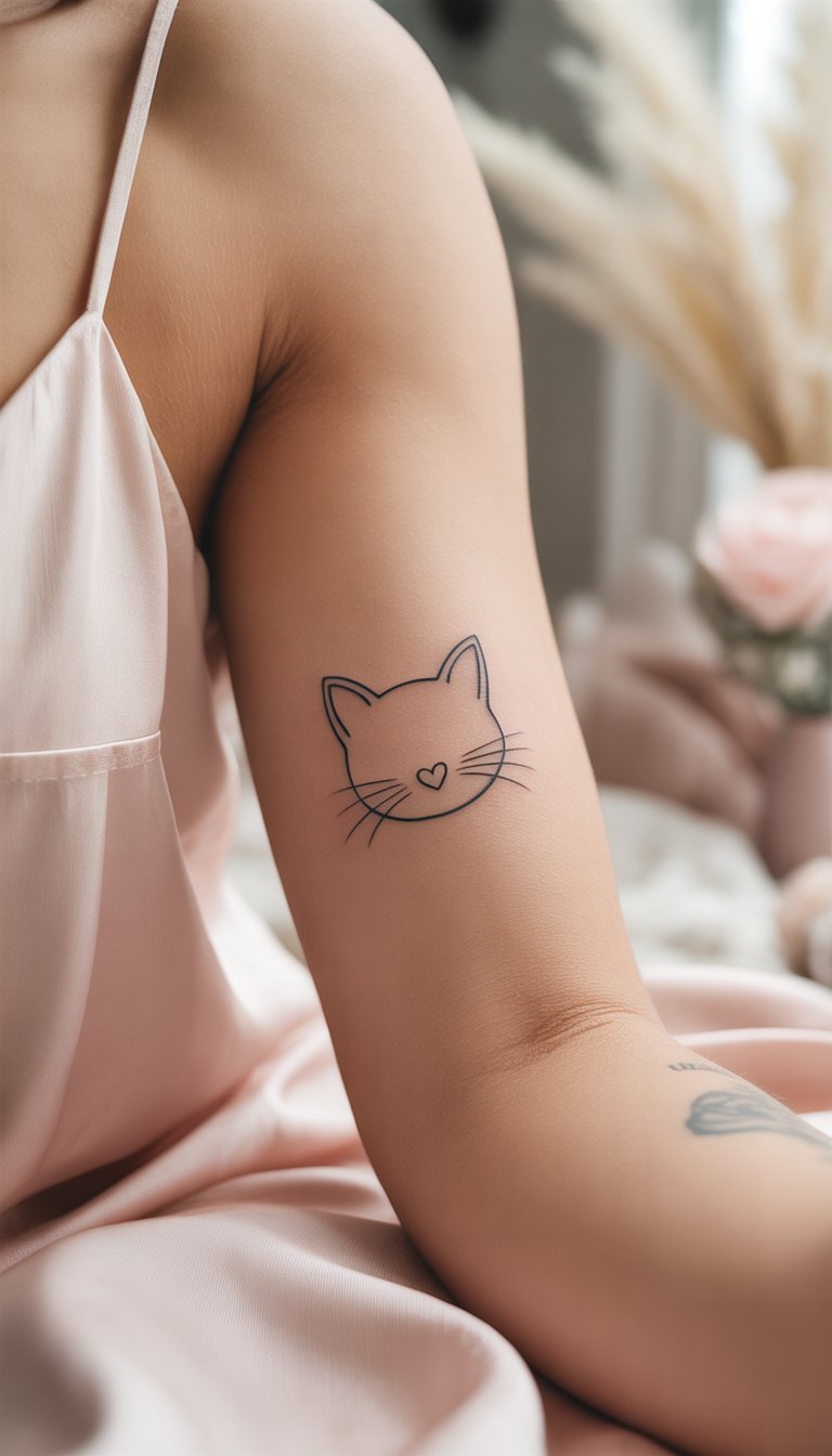 Cat Outline with Heart Nose