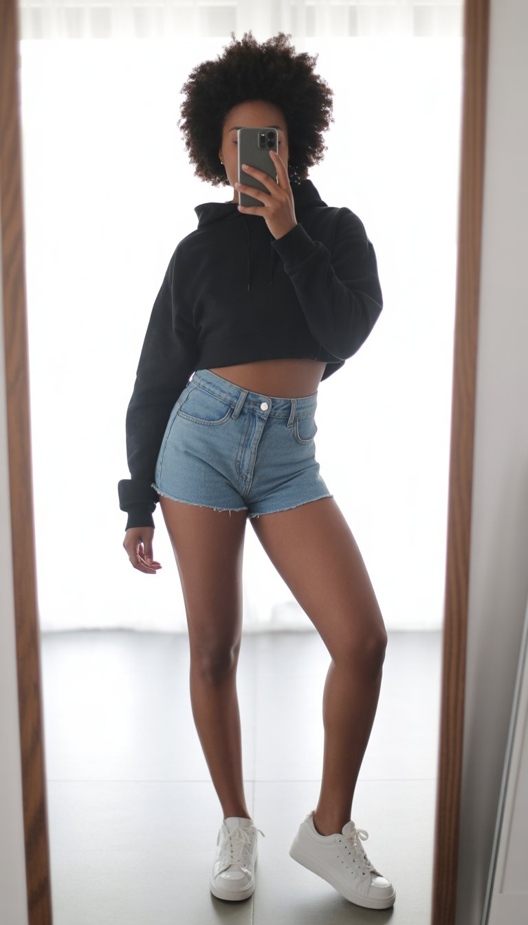 Cropped Hoodie with High-Rise Shorts