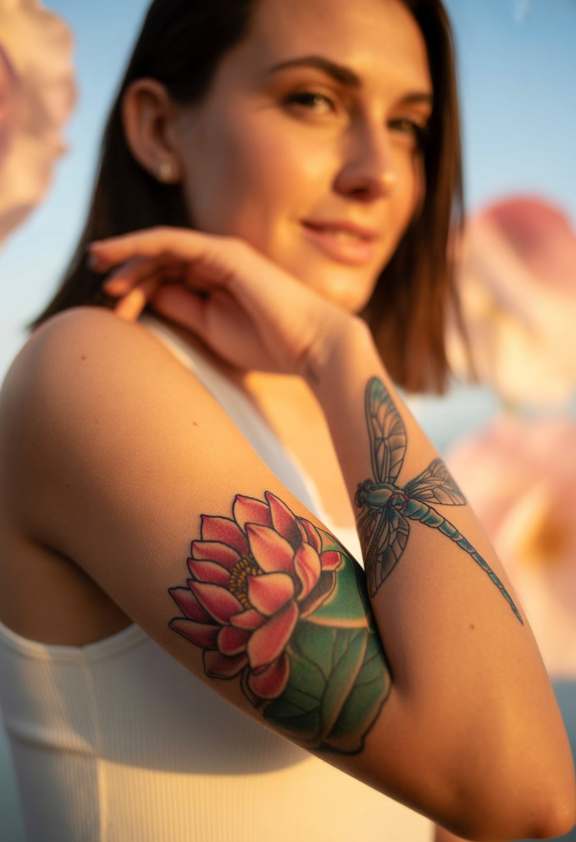 Dragonfly and Lotus Tattoo