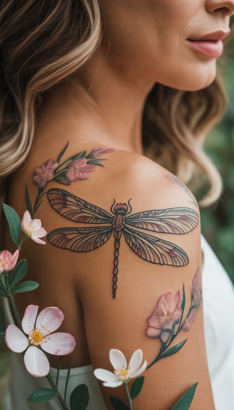 Dragonfly with Floral Wings
