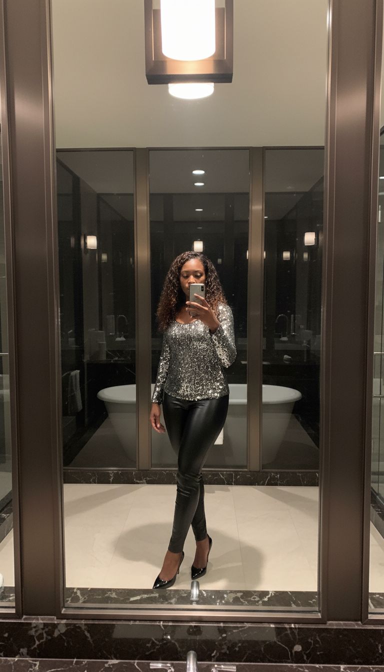 Faux Leather Pants with Sparkly Top