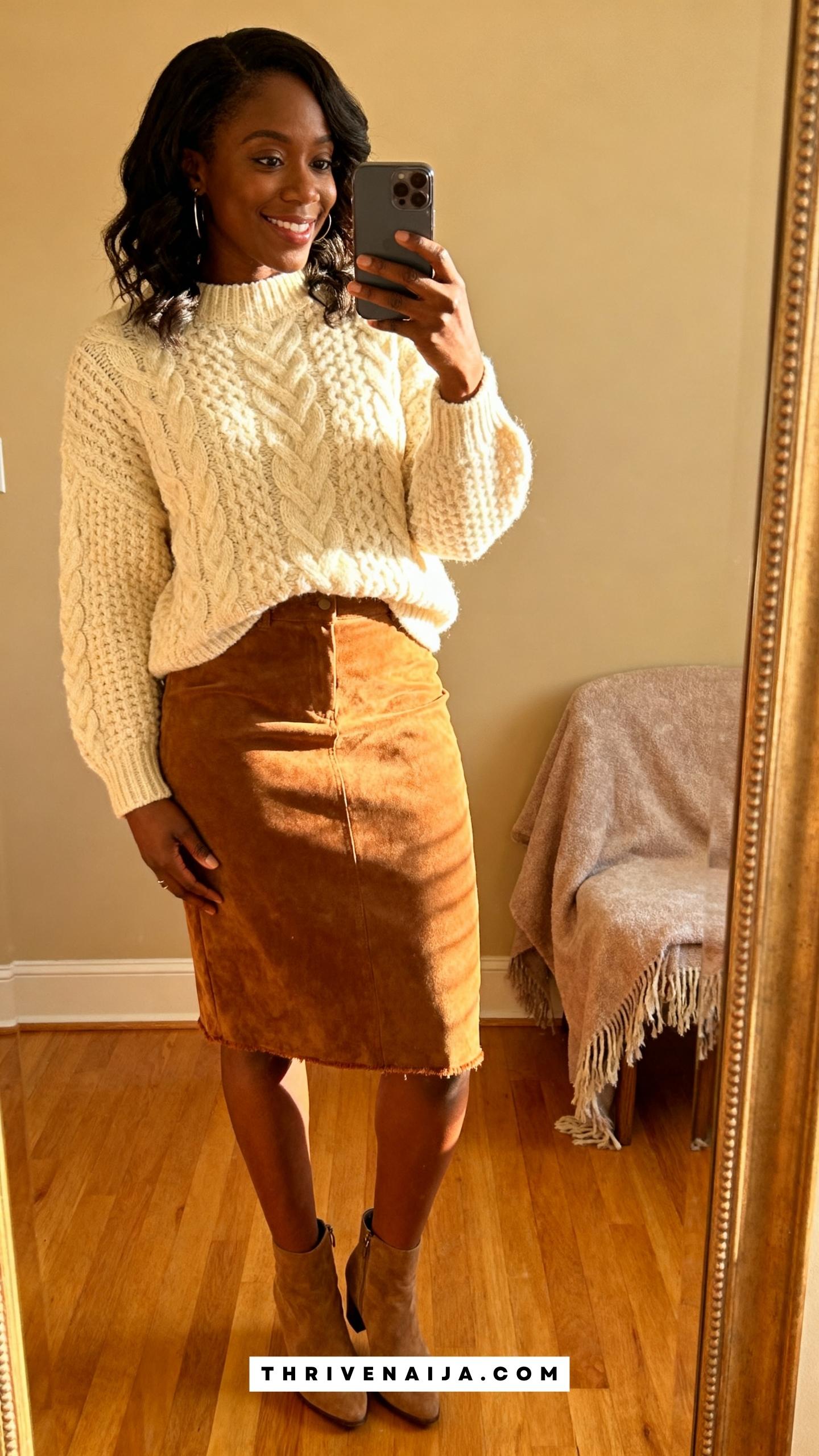 Faux Suede Skirt with Sweater