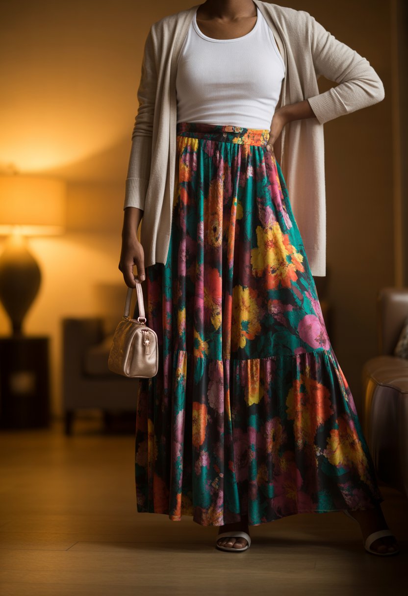 Flowing Maxi Skirt with Tank and Cardigan
