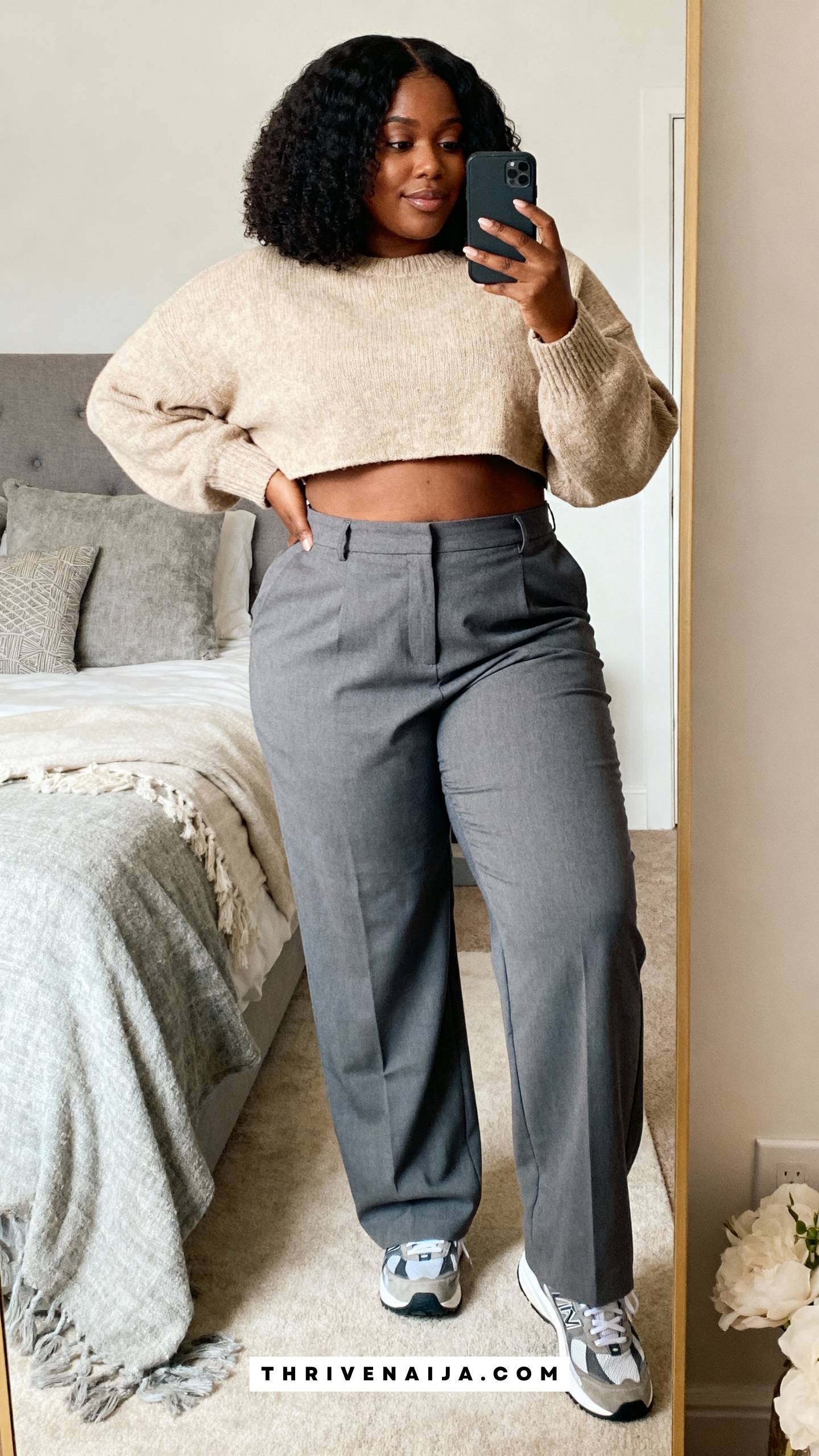 High-Waisted Trousers with Cropped Sweater