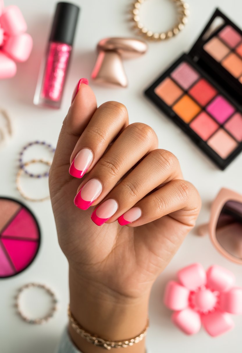 Hot Pink Angled French Tips