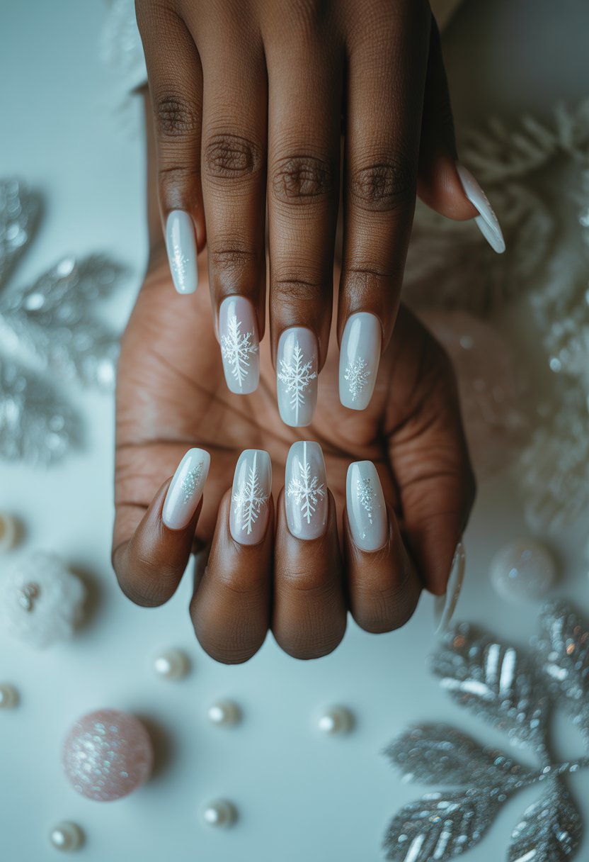 Icy White Snowfall Nails