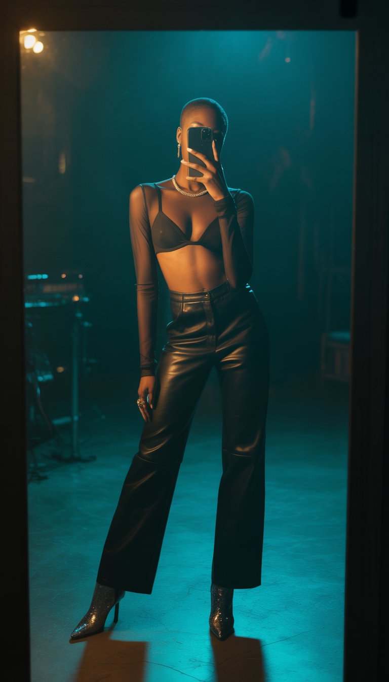 Leather Pants with Mesh Top and Boots