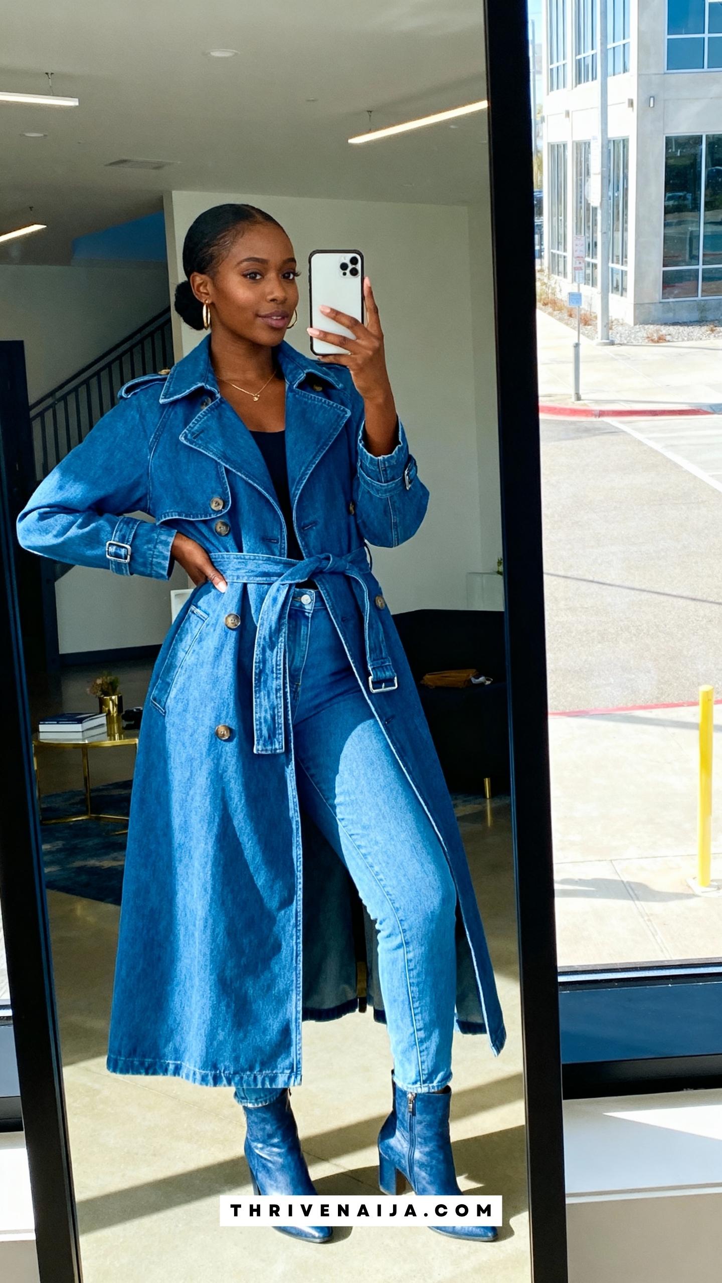 Long Denim Trench with Boots