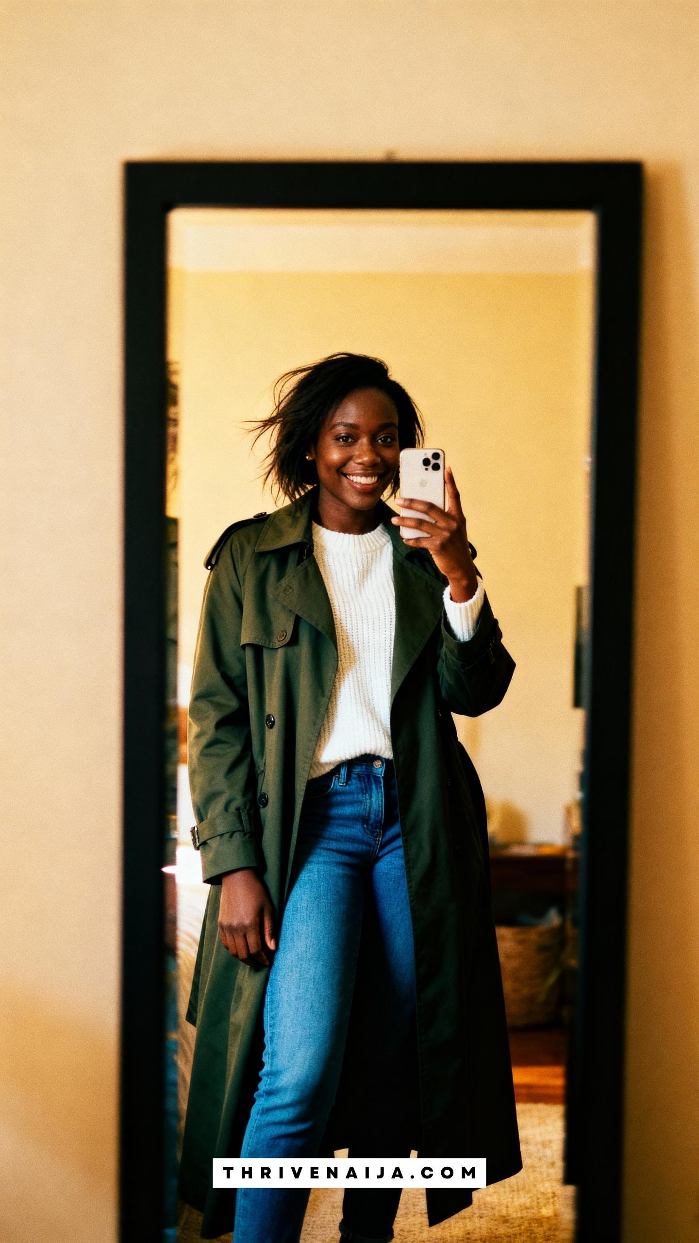 Long Green Trench with Jeans