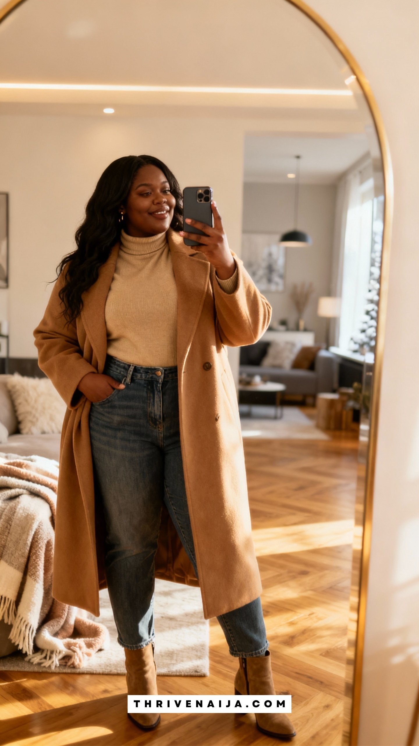 Longline Coat with High-Waisted Jeans