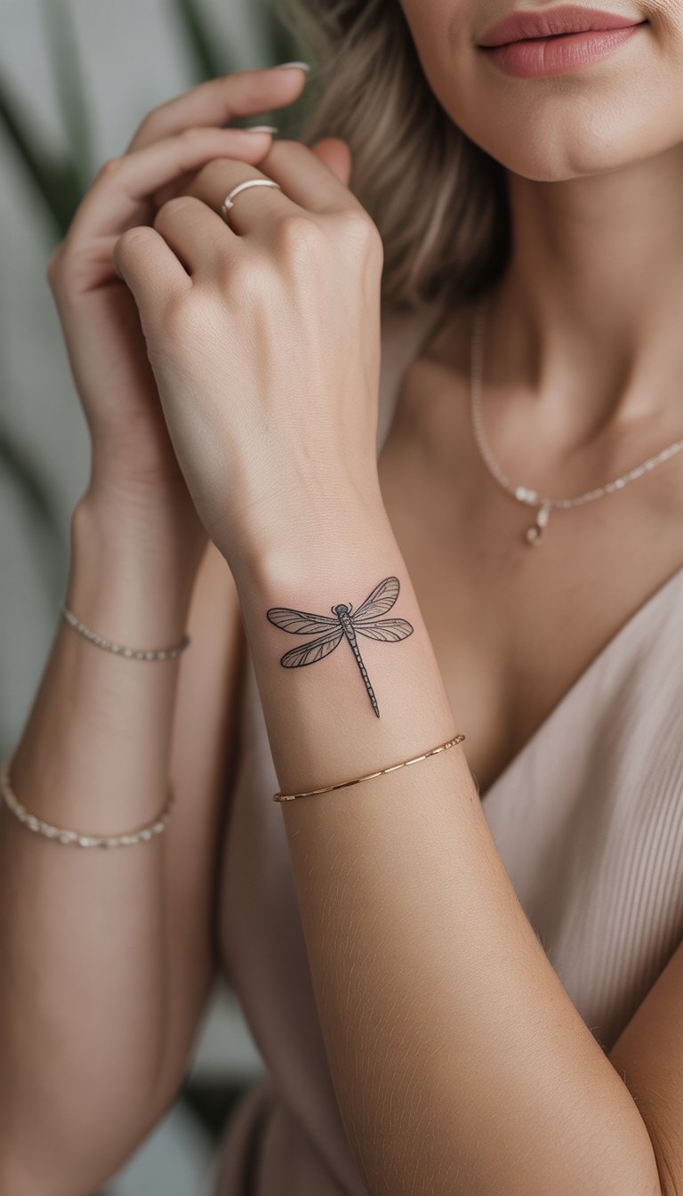 Minimal Line Dragonfly Tattoo