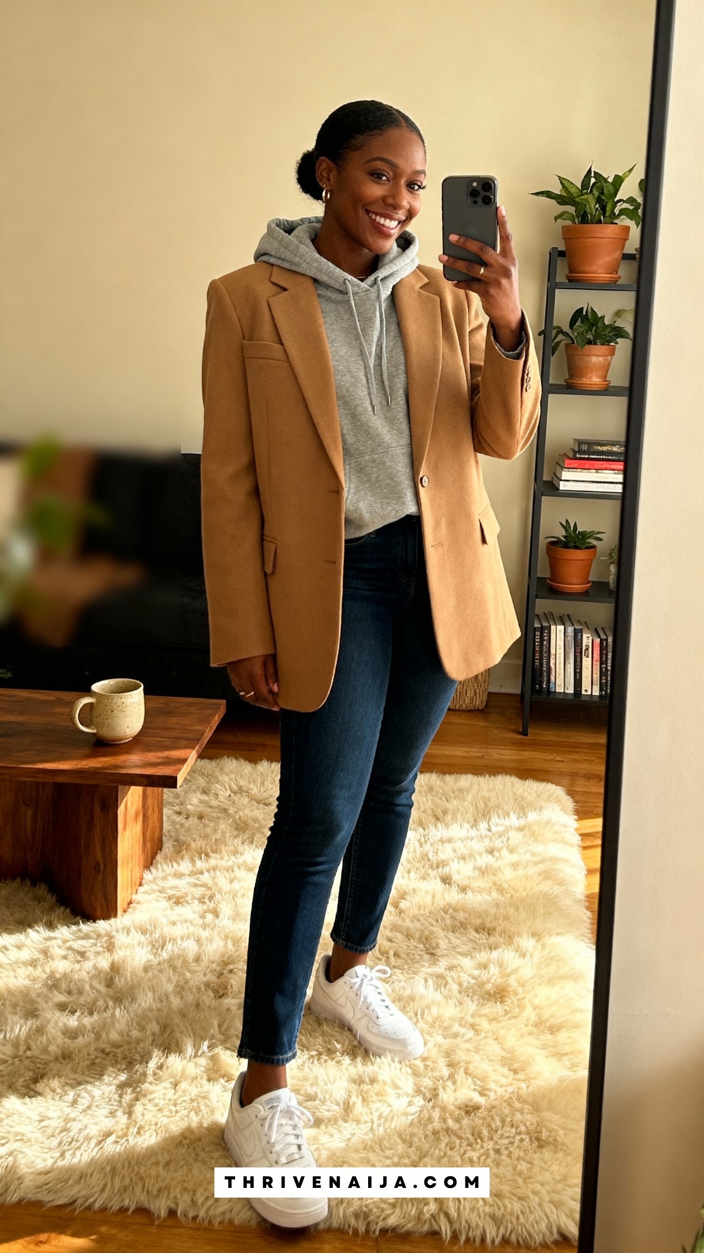 Oversized Blazer with Hoodie and Sneakers