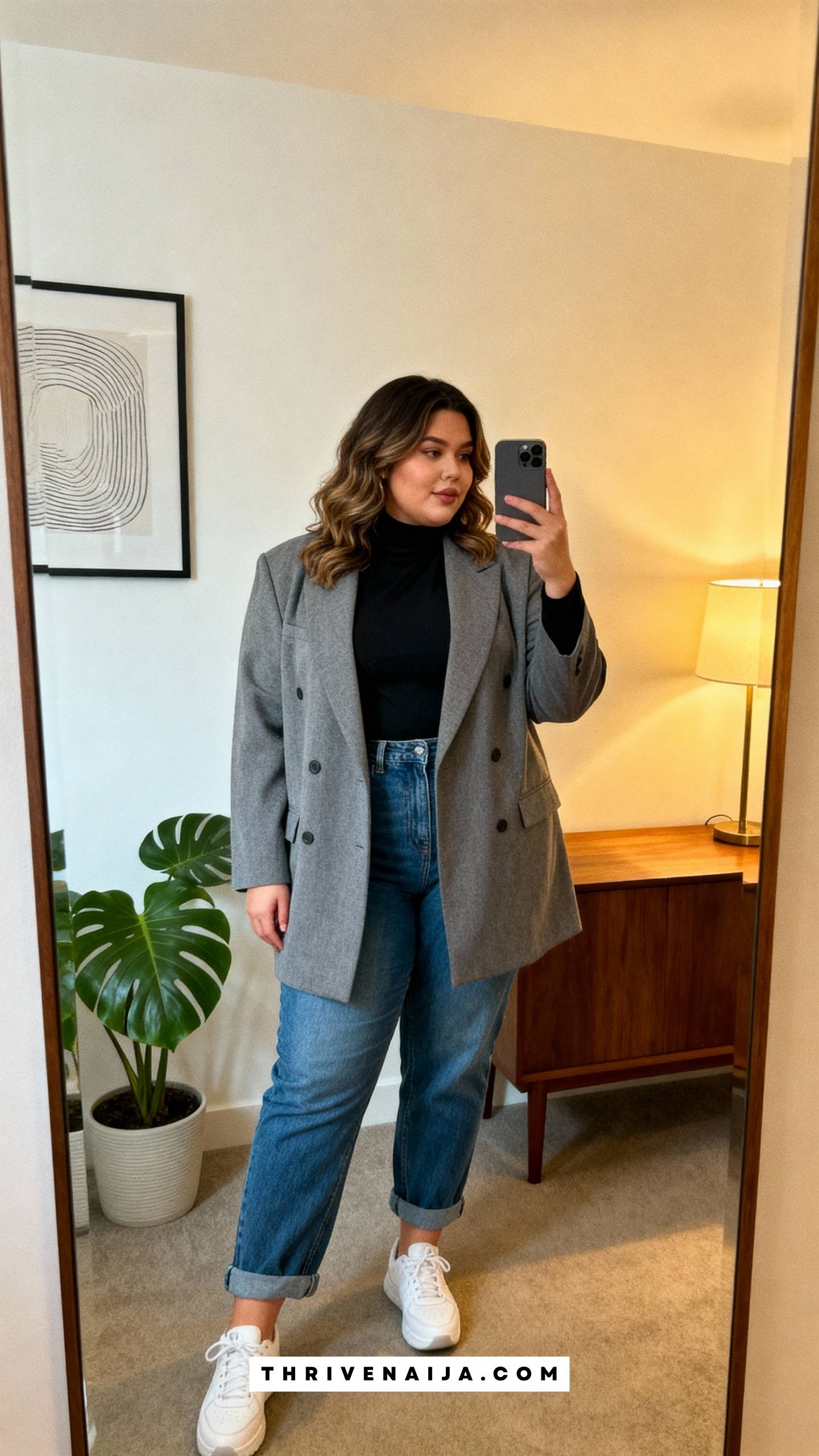 Oversized Blazer with Jeans and Turtleneck