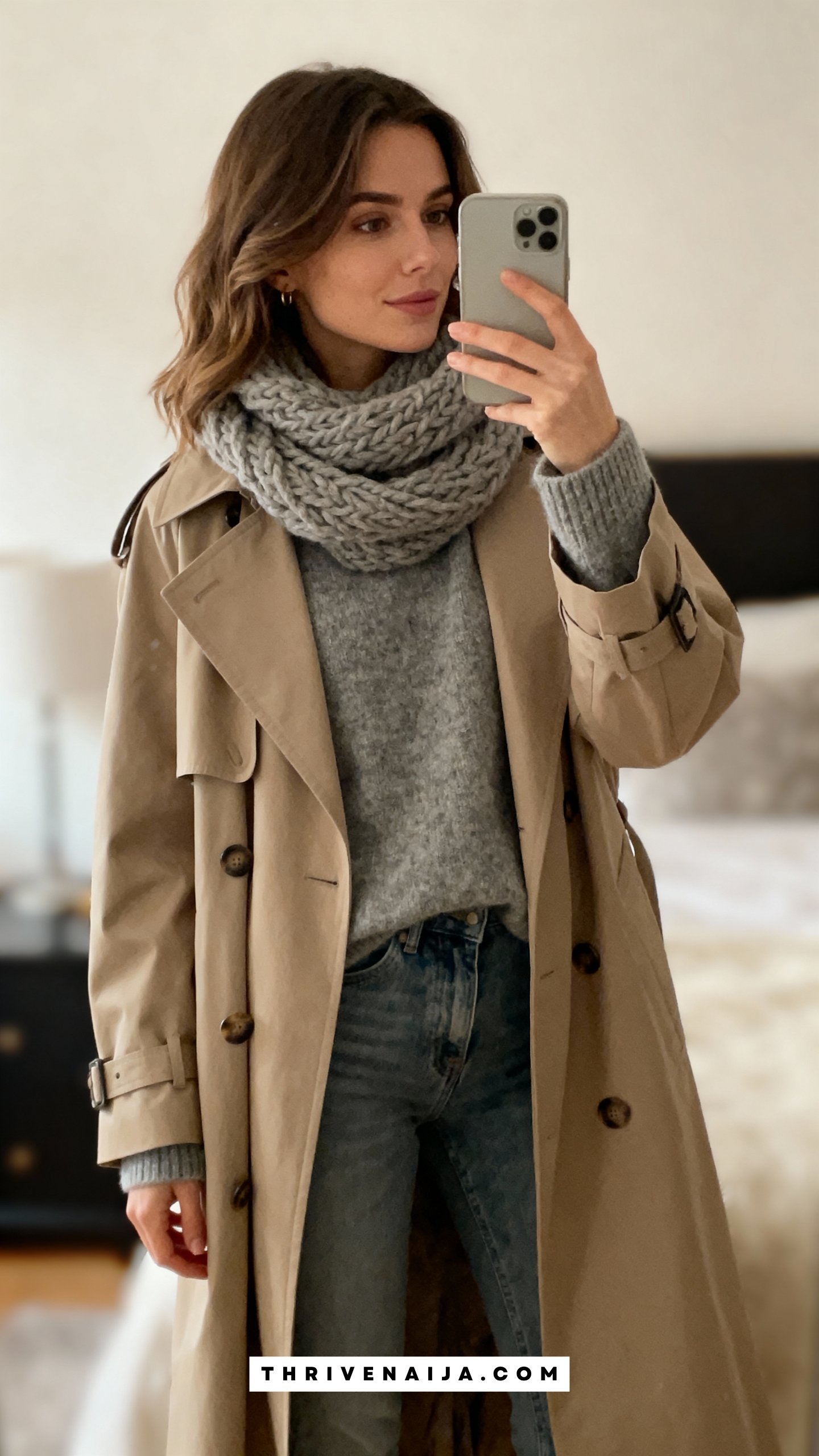 Oversized Trench with Sweater and Scarf