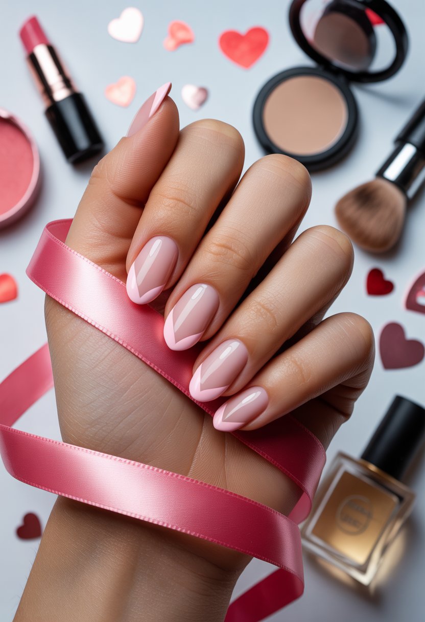 Pink Heart-Shaped French Tips