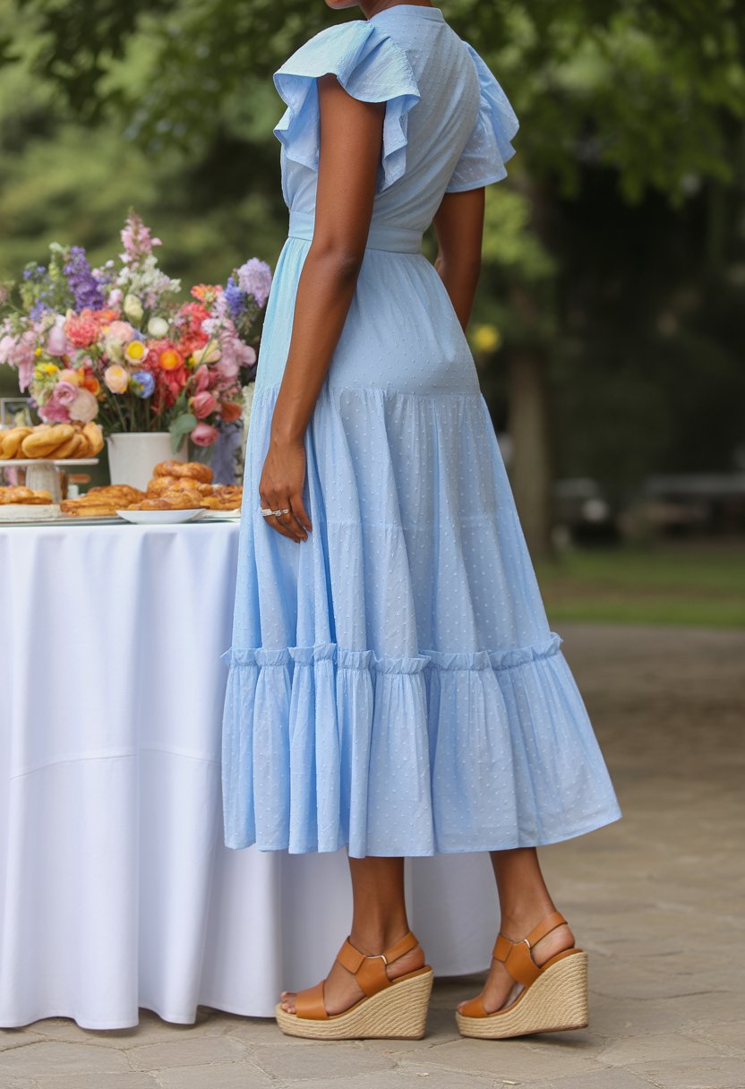 Ruffle Dress with Wedge Sandals