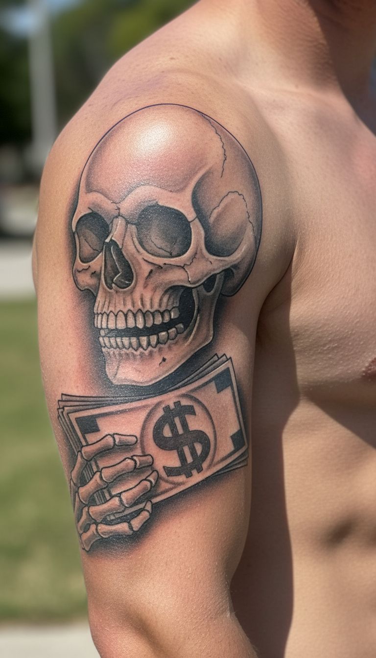 Skull Holding Money