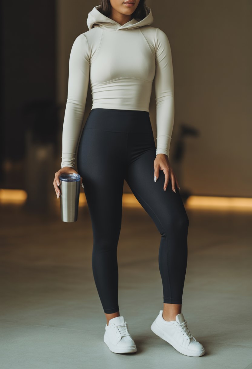 Soft Hoodie with Leggings and Clean Sneakers