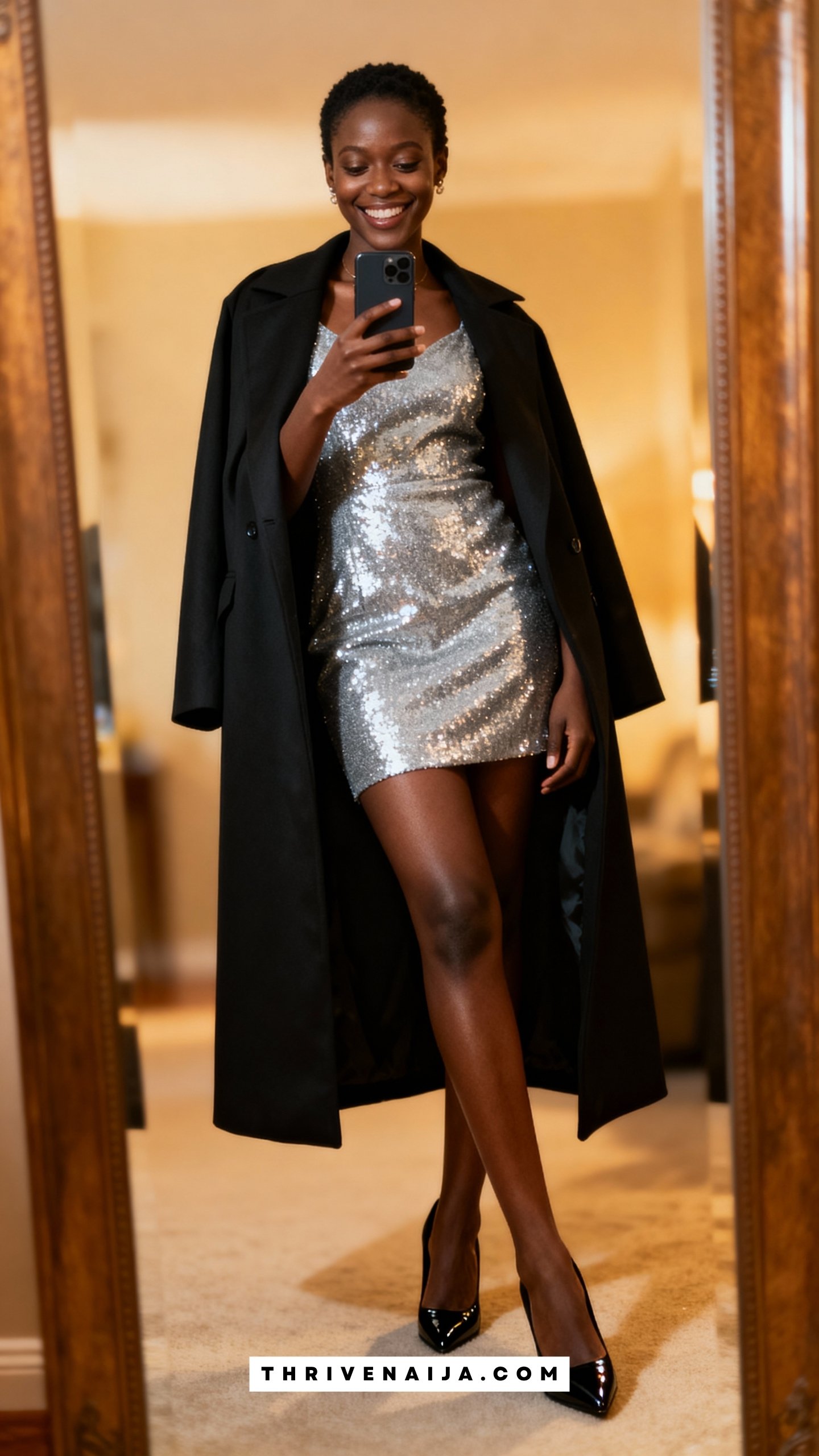 Sparkly Mini Dress with Overcoat