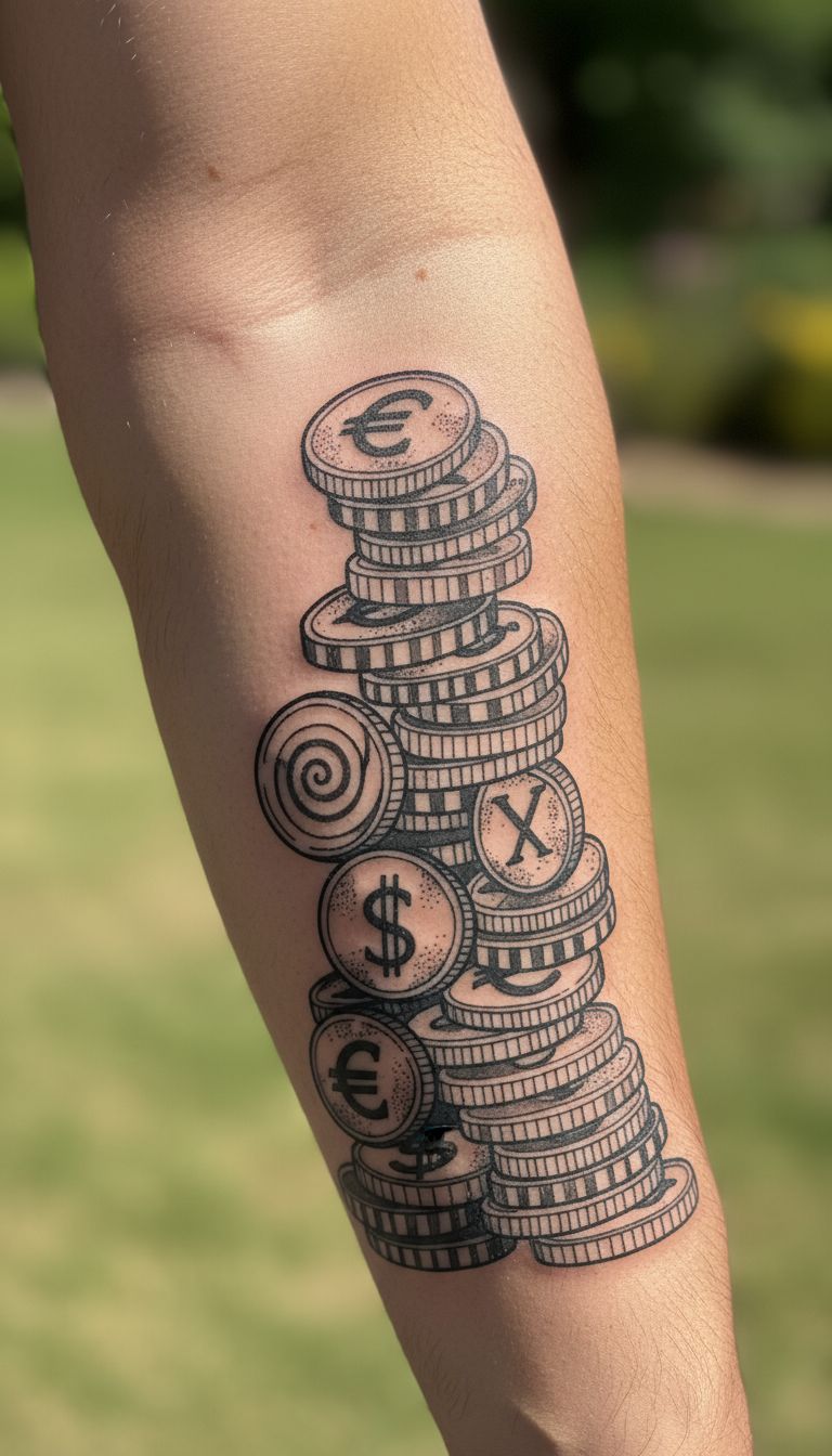 Stacked Coins Tattoo