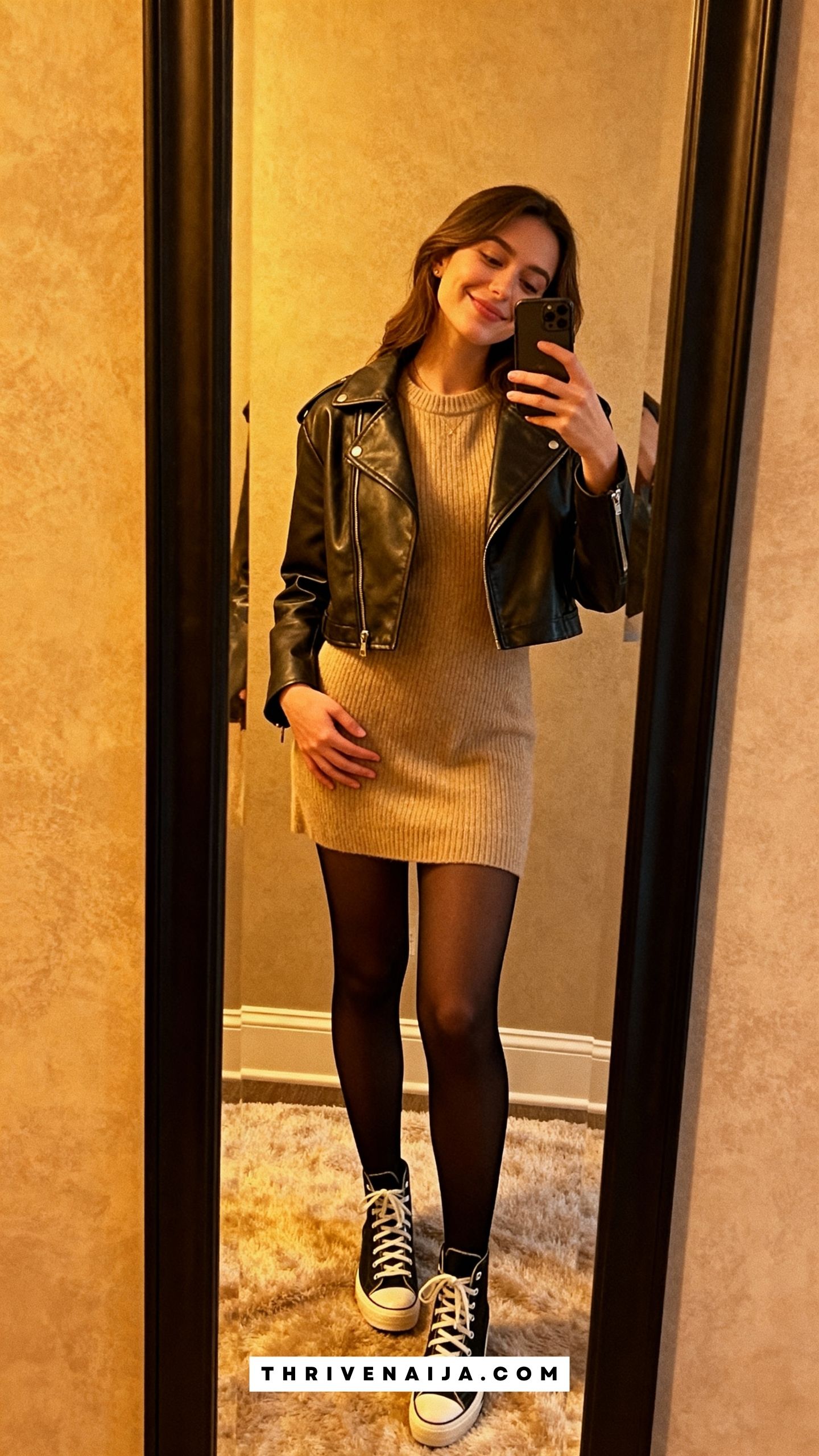 Sweater Dress with High-Top Sneakers