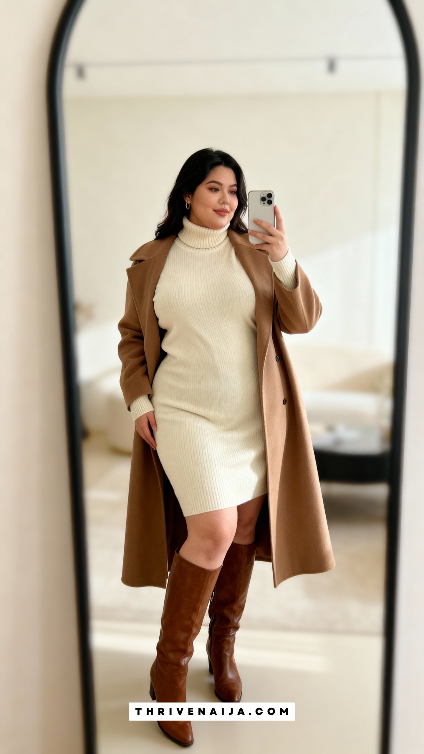Turtleneck Sweater Dress with Knee-High Boots