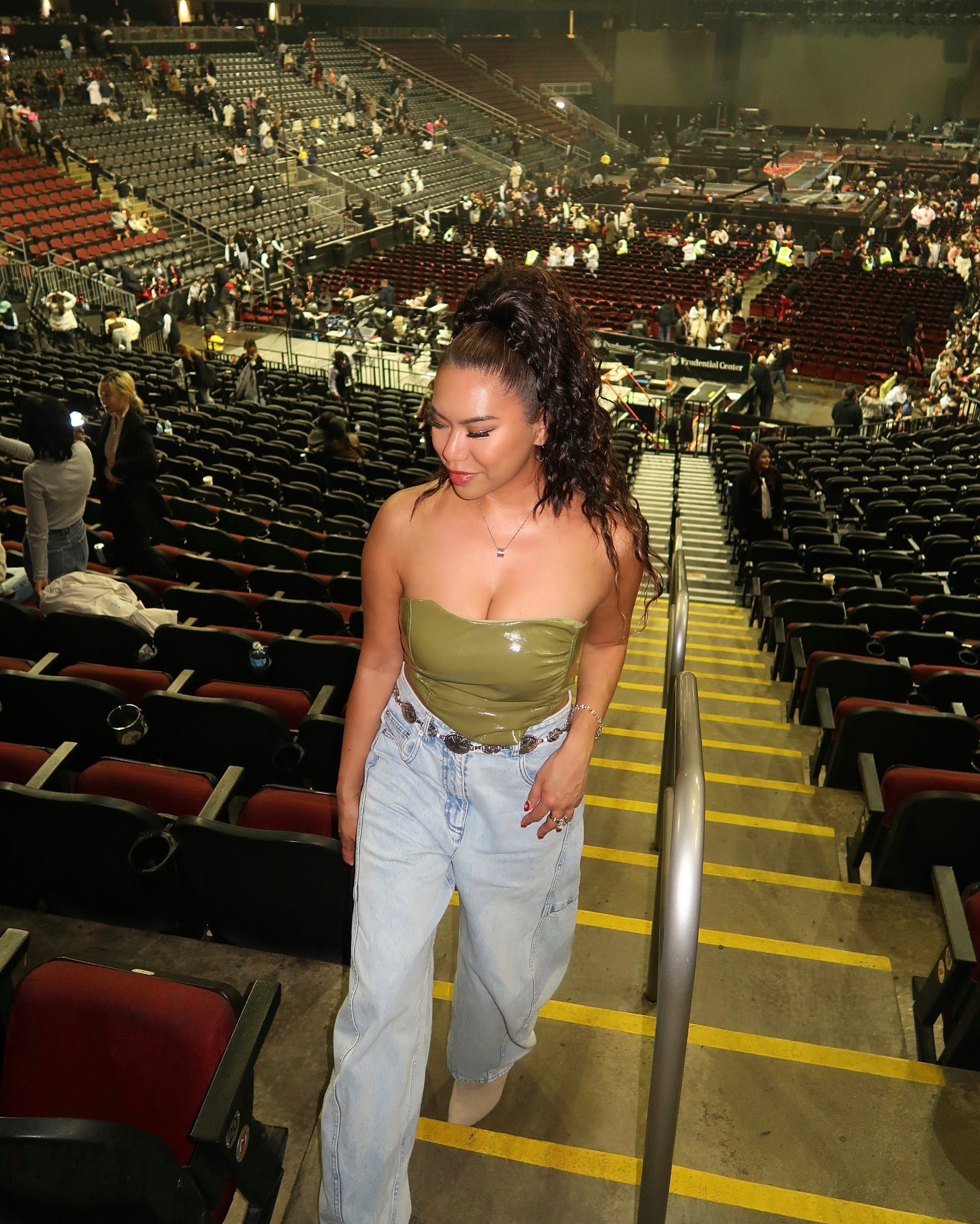 Leather Tube Top With Baggy Jeans