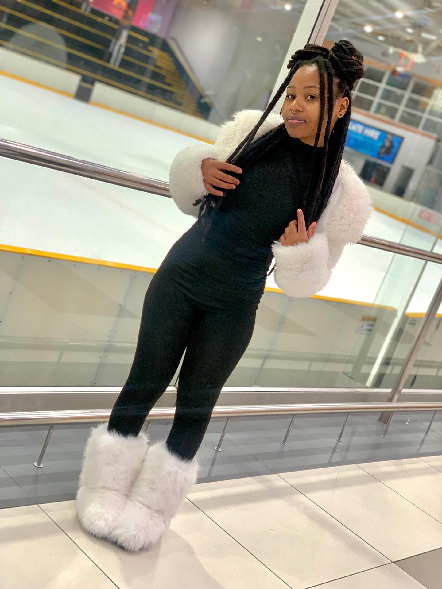 White Fur Faux Crop Jacket With Body Con Jumpsuit