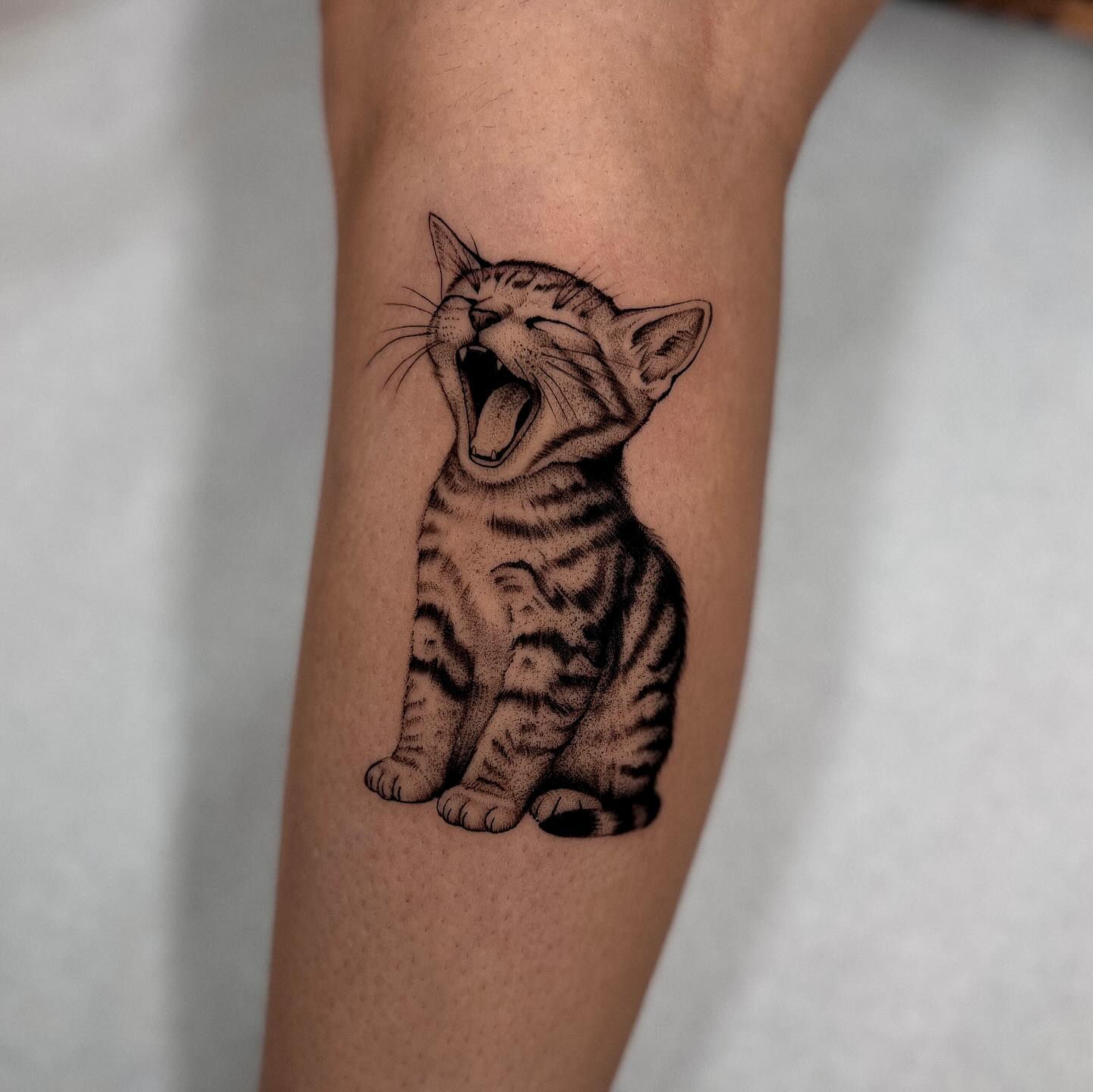 Yawning Cat Ink Tattoo