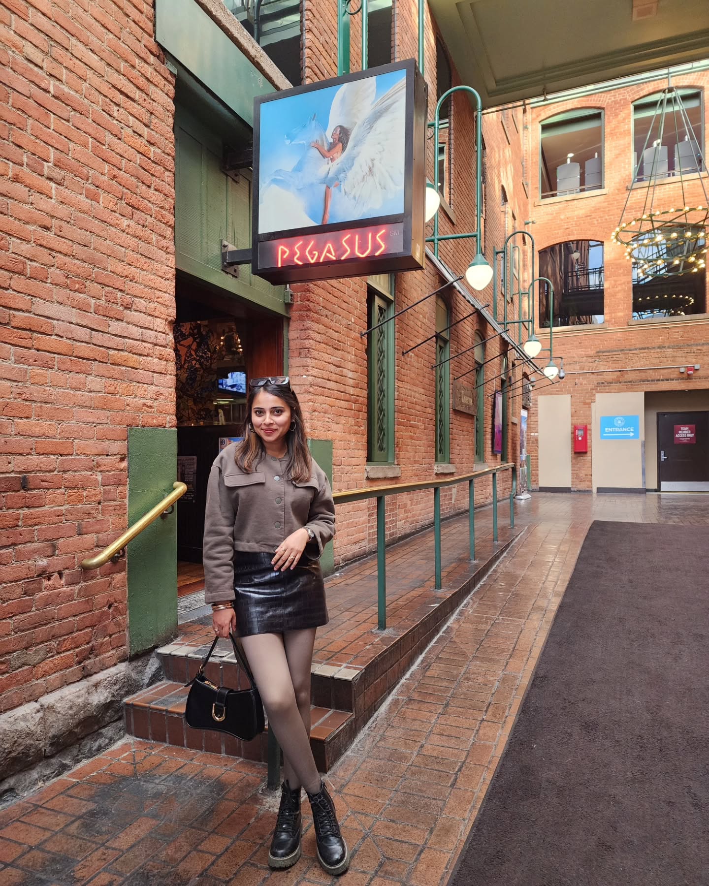 Long Sleeve Top with Leather Skirt and Ankle Boot