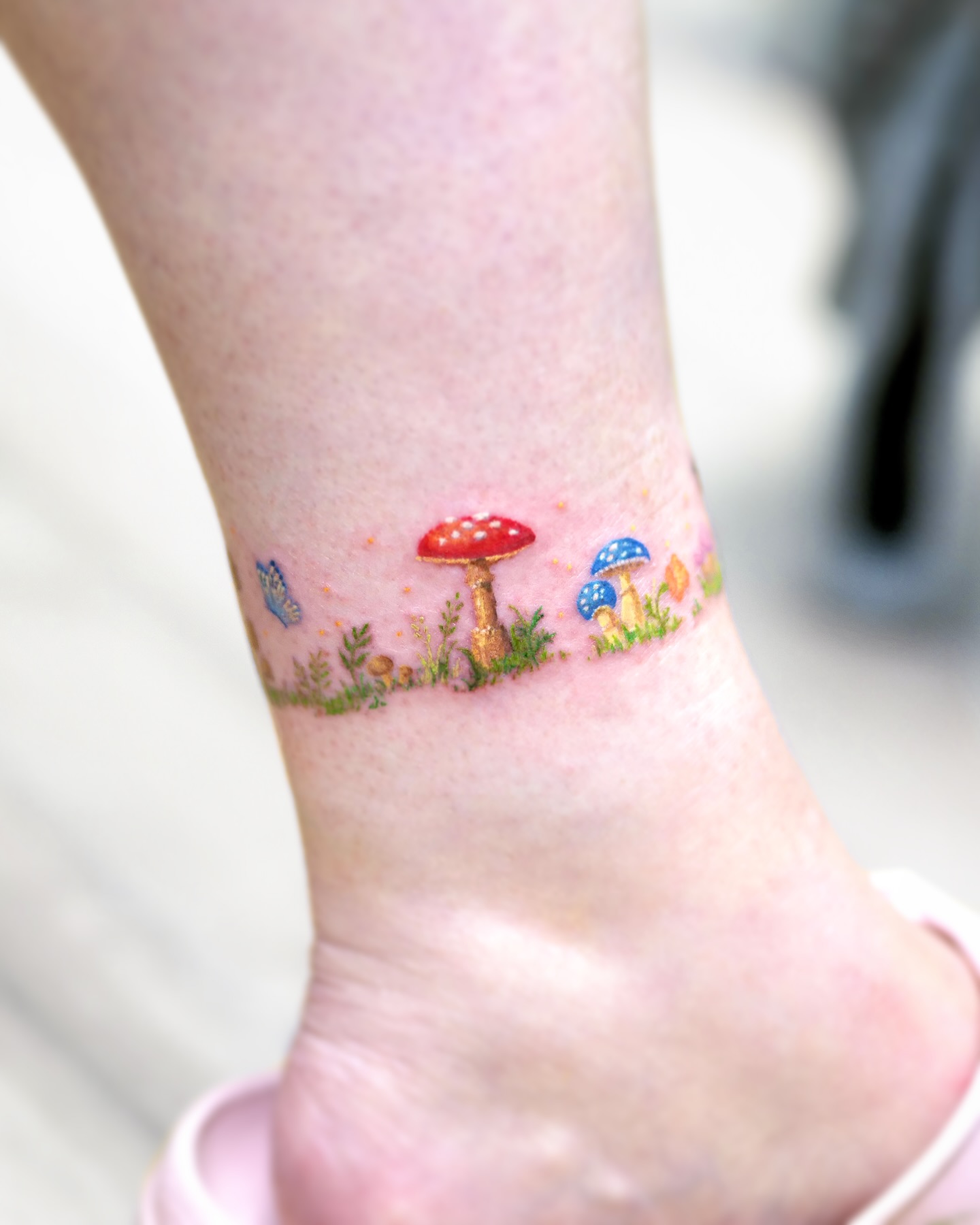 Ankle Mushroom Tattoo