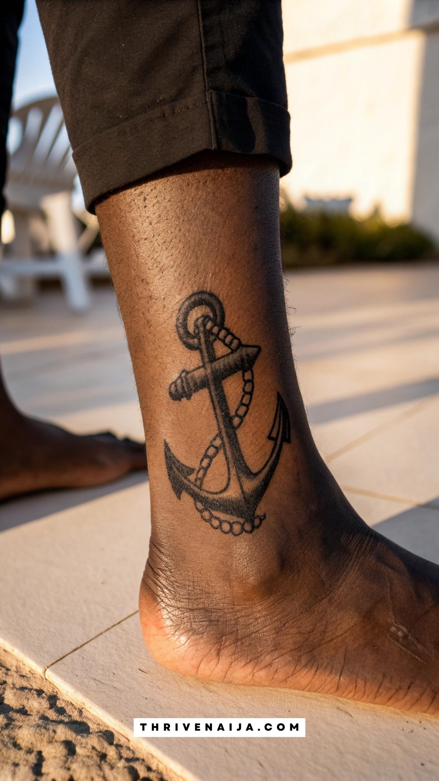 Anchor Without Rope Ankle Tattoo