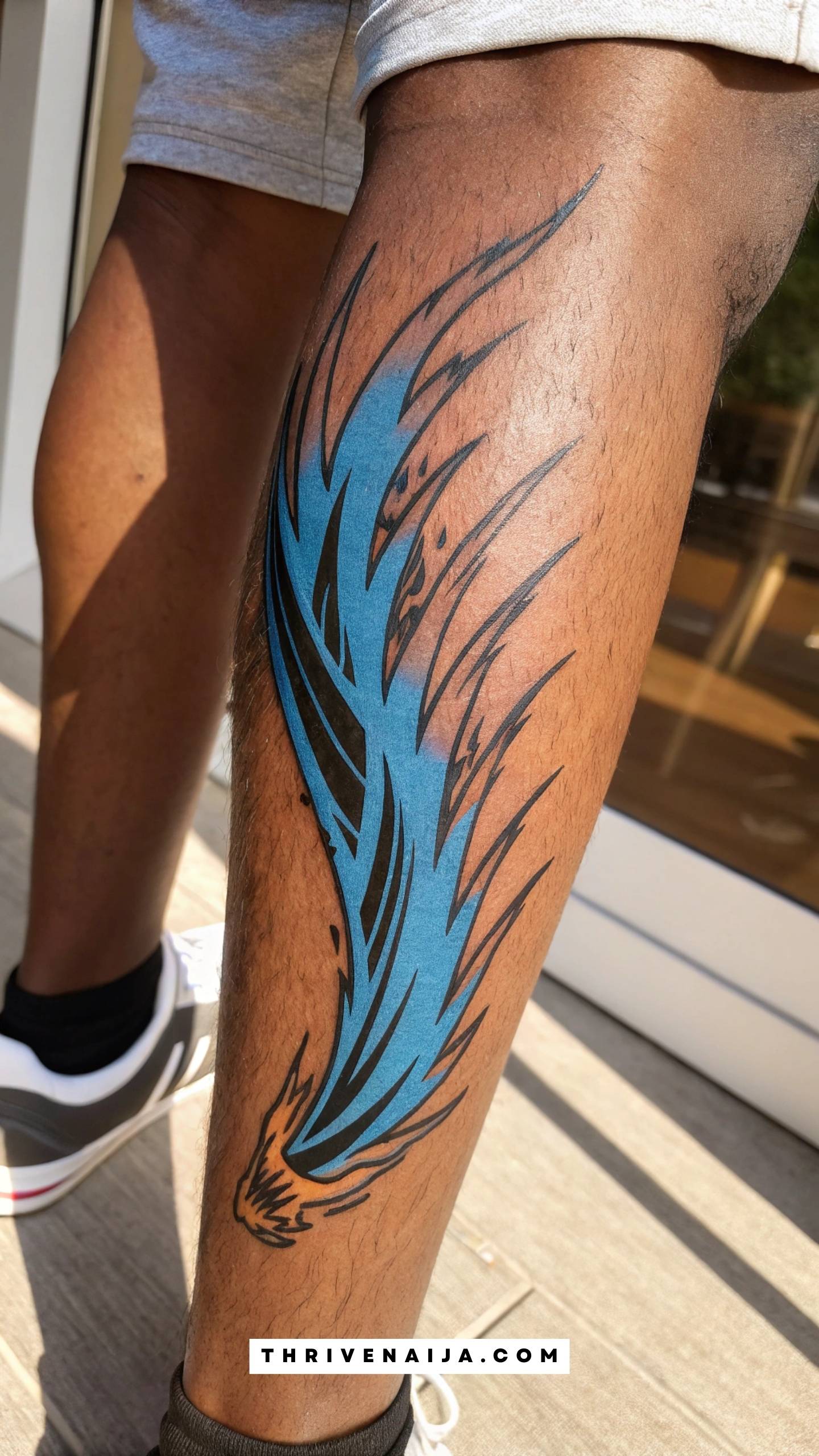 Anime Speed Lines Calf Tattoo