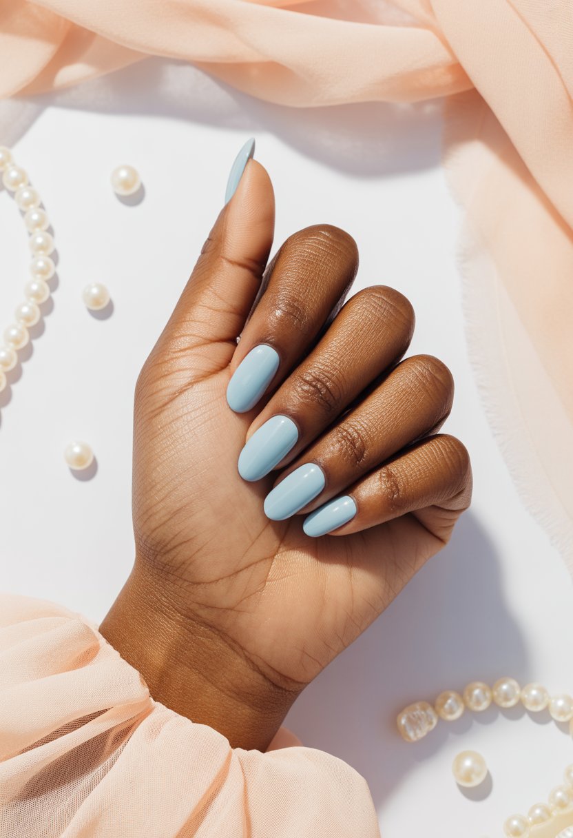 Baby Blue Gloss Almond Nails