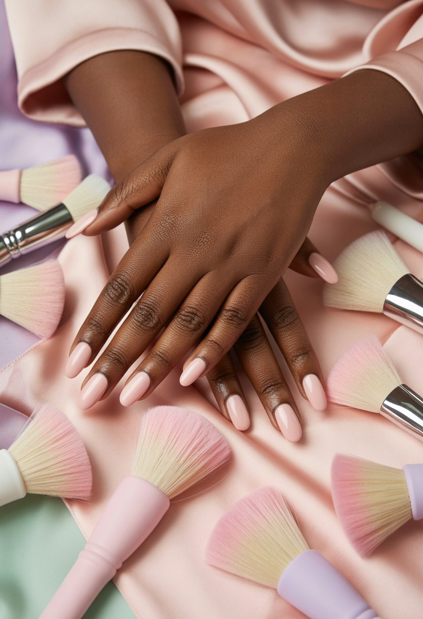 Baby Pink Almond Nails with Aura Glow Center