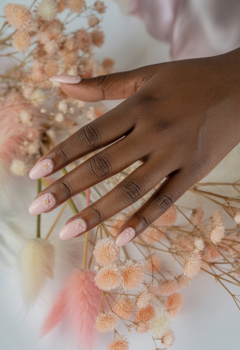 Baby Pink Almond Nails with Minimal Florals