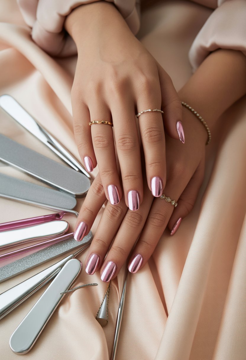 Baby Pink Chrome French Tips