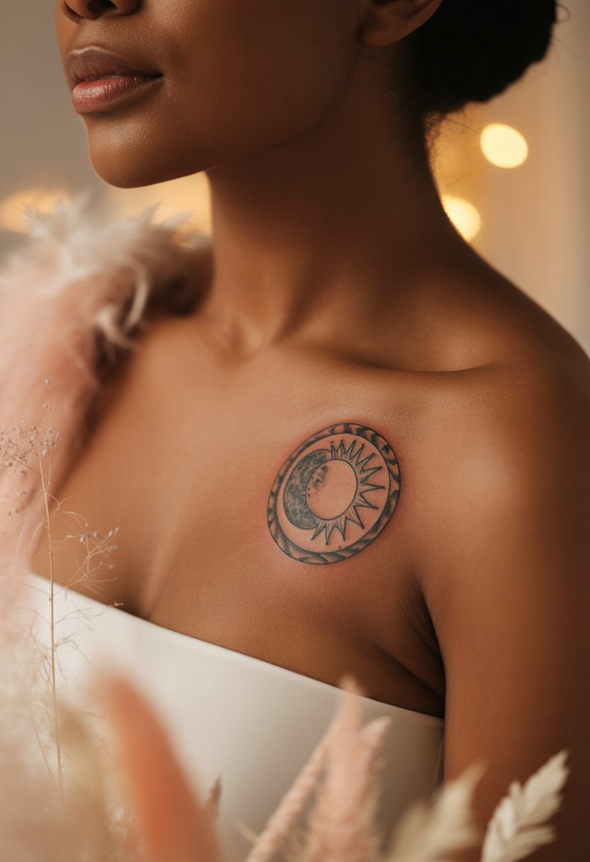 Balanced Celestial Circle Chest Tattoo