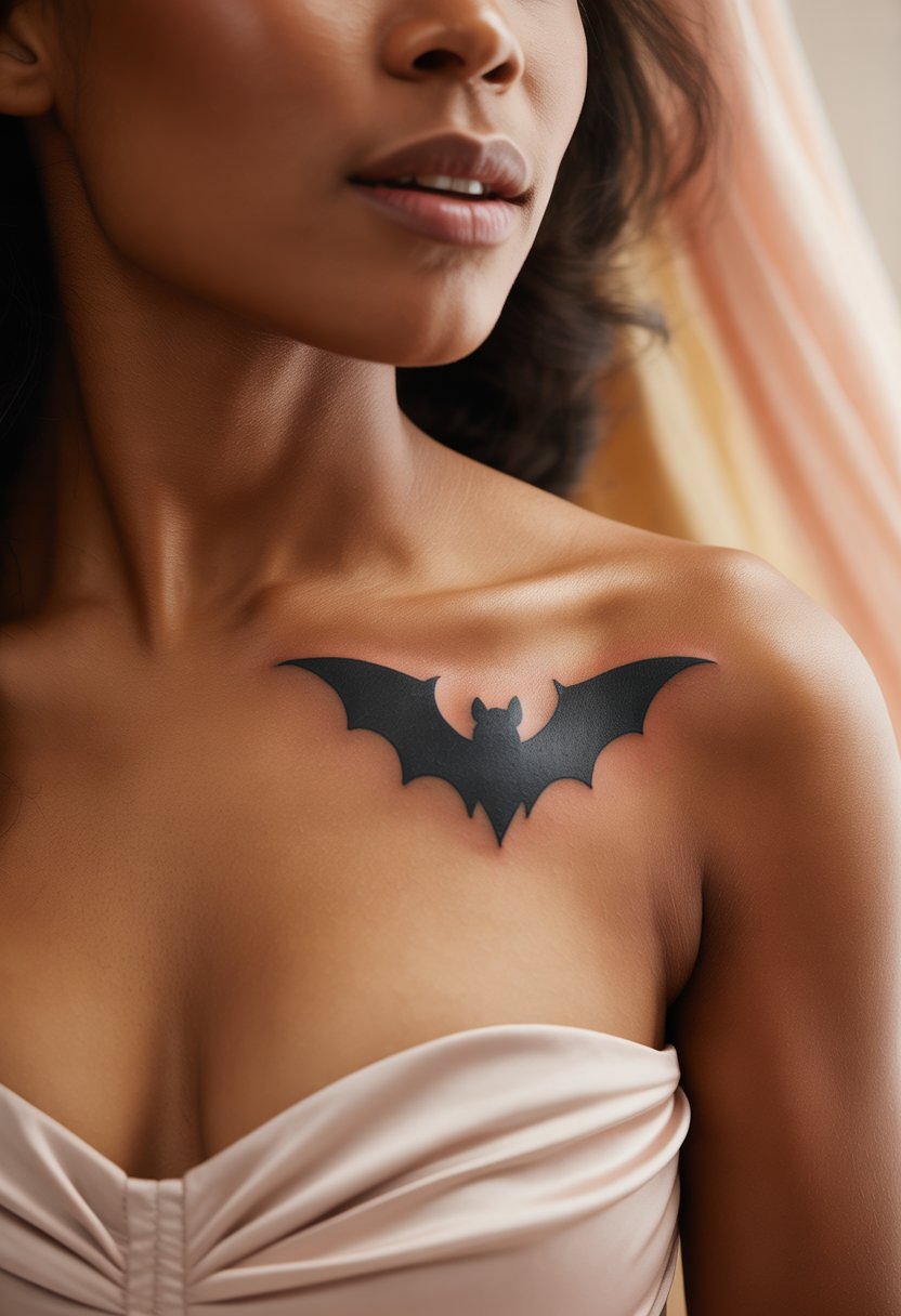 Bat Silhouette Chest Tattoo