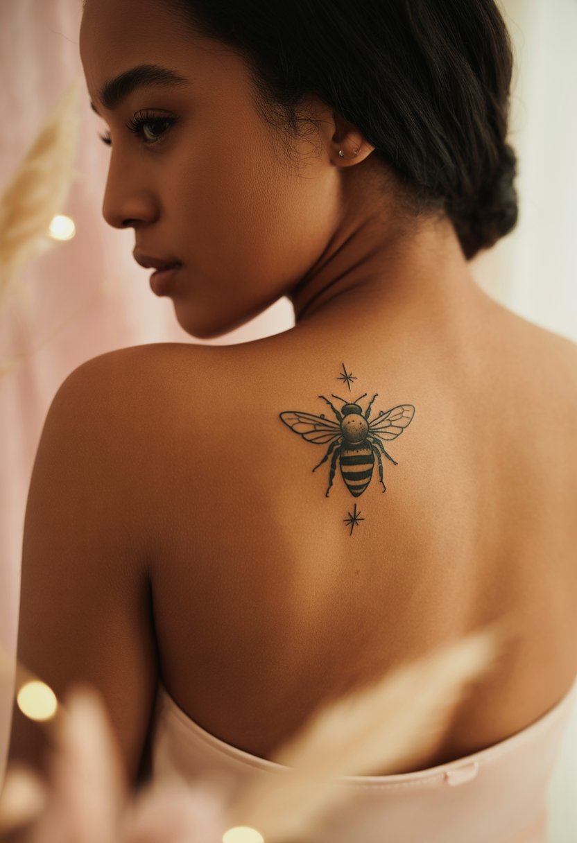 Bee With Stars Spine Tattoo