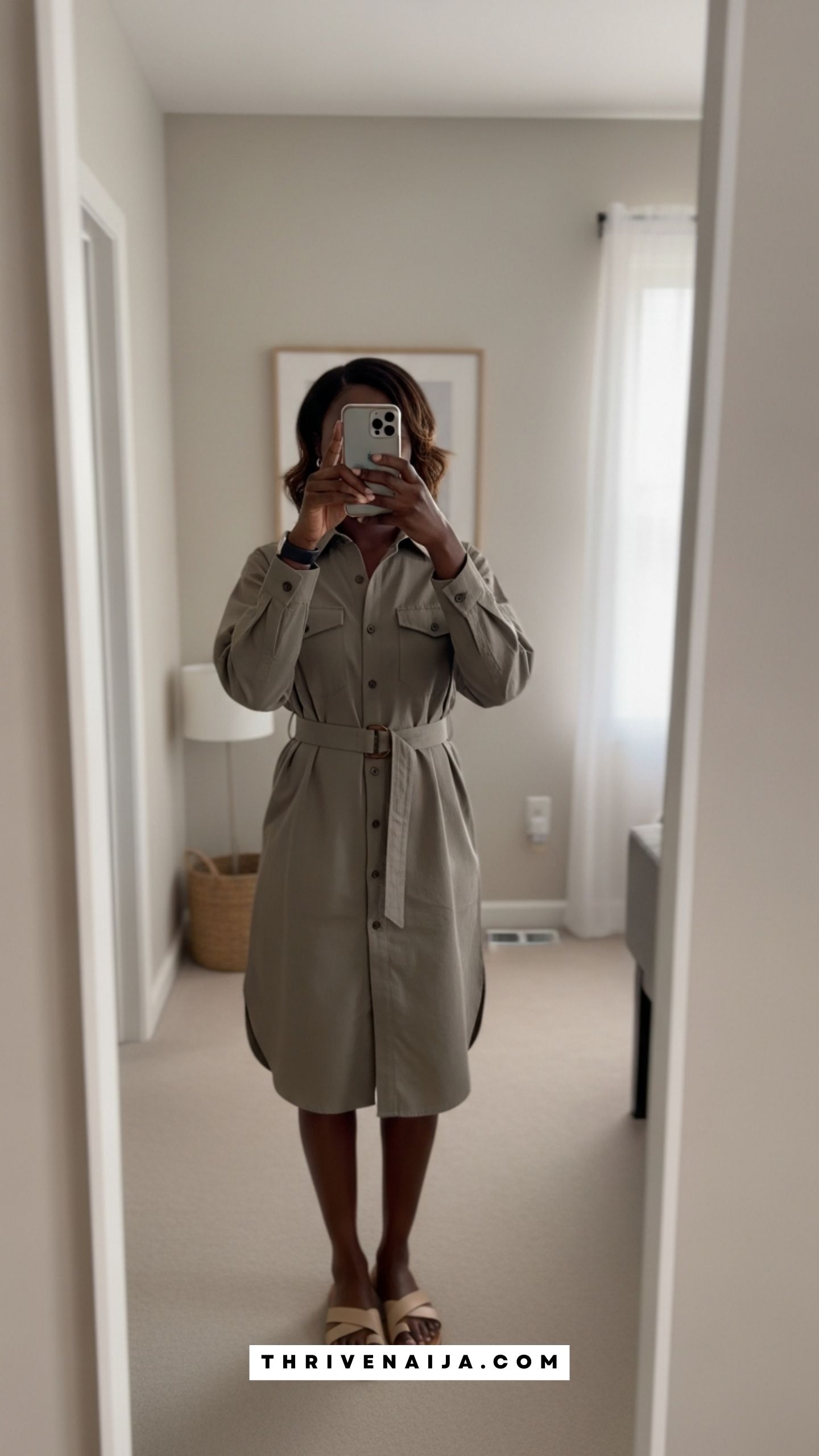 Belted Shirt Dress With Simple Flats