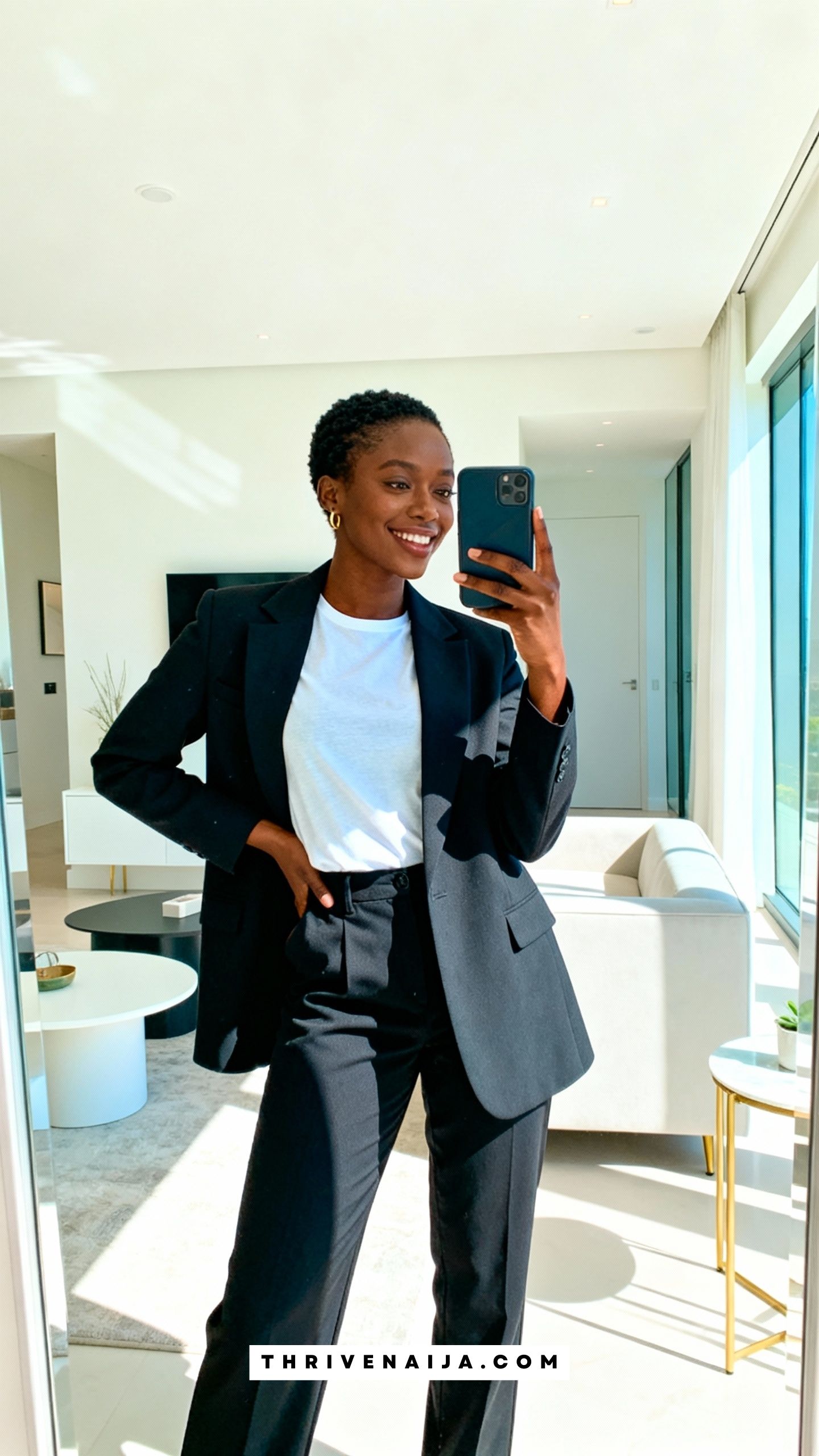 Blazer Over a Simple Tee With Straight-Leg Trousers