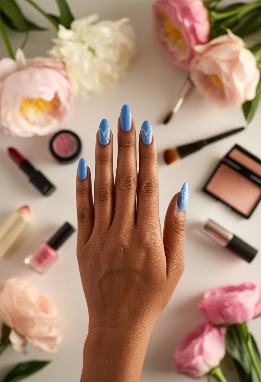 Blue Butterfly Almond Nails